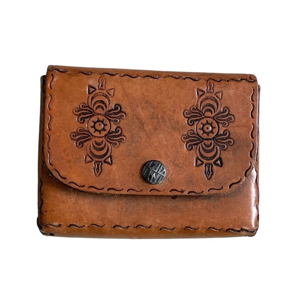 VINTAGE INTIART Hand Tooled Leather Belt Bag Purse Brown